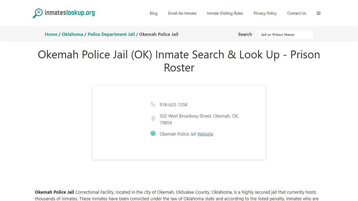 Okemah Police Jail (OK) Inmate Search & Look Up - Prison Roster